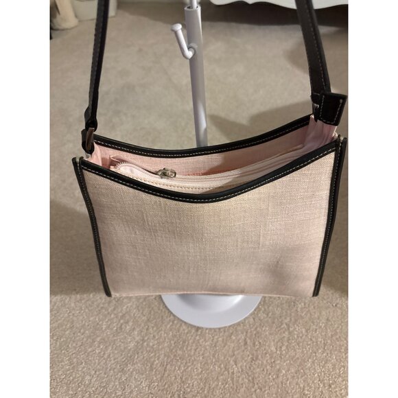 Vintage Ralph Lauren Beige Linen Handbag With Black Leather Trim - Picture 14 of 16